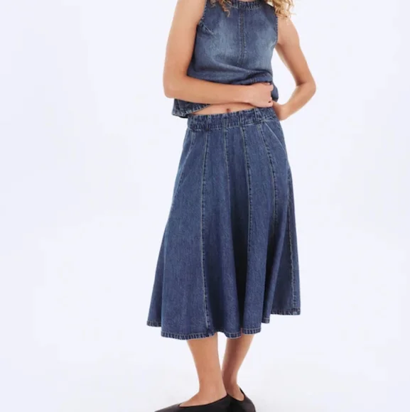 Madewell Flared Denim Midi Skirt: Airy Denim Edition Size 23 / XXS NWT - Picture 5 of 12
